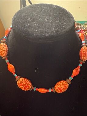 Orange ceramic beaded necklace choker